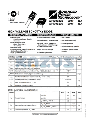 APT30S20B datasheet - HIGH VOLTAGE SCHOTTKY DIODE