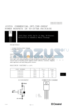 COM140T datasheet - (COTS) COMMERCIAL OFF-THE-SHELF POWER MOSFETS IN TO-257AA PACKAGE
