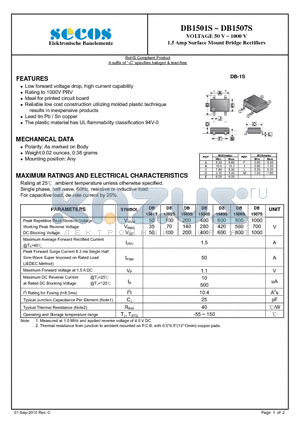 DB1501S datasheet - 1.5 Amp Surface Mount Bridge Rectifiers