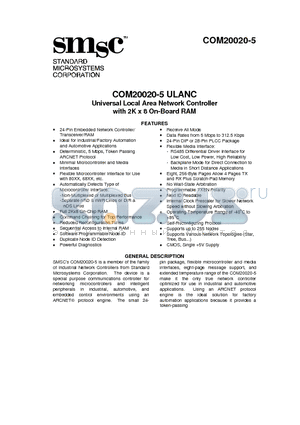 COM20020-5 datasheet - Universal Local Area Network Controller with 2K x 8 On-Board RAM