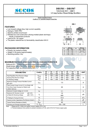 DB1506 datasheet - 1.5 Amp Surface Mount Bridge Rectifiers