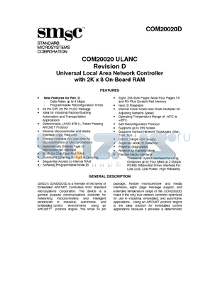 COM20020D datasheet - ULANC Revision D Universal Local Area Network Controller with 2K x 8 On-Board RAM