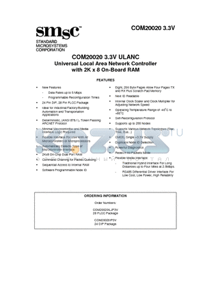 COM20020IP3V datasheet - COM20020 3.3V ULANC Universal Local Area Network Controller with 2K x 8 On-Board RAM