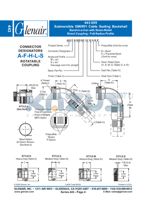 443FM009NF16 datasheet - Submersible EMI/RFI Cable Sealing Backshell