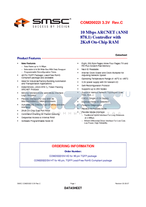 COM20022I3V-HT datasheet - 10 Mbps ARCNET (ANSI 878.1) Controller with 2Kx8 On-Chip RAM