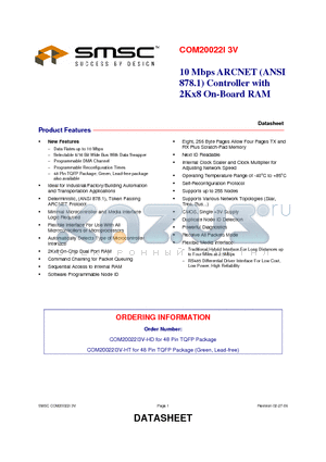 COM20022I-3V datasheet - 10 Mbps ARCNET (ANSI 878.1) Controller with 2Kx8 On-Board RAM