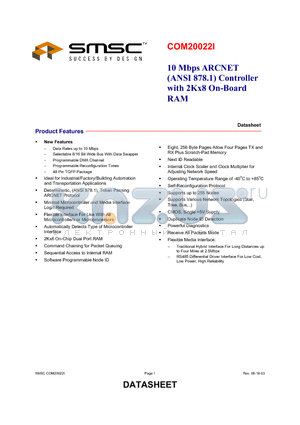 COM20022ITQFP datasheet - 10 MBPS ARCNET CONTROLLER WITH 2KX8 ON BOARD RAM