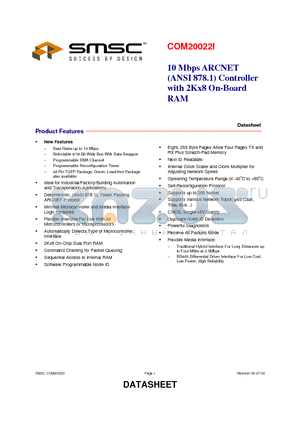 COM20022ITQFP datasheet - 10 Mbps ARCNET (ANSI 878.1) Controller with 2Kx8 On-Board RAM