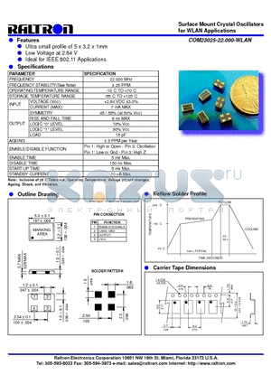 COM23025-22.000-WLAN datasheet - Surface Mount Crystal Oscillators for WLAN Applications