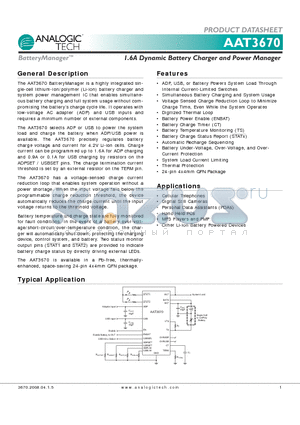 AAT3670_08 datasheet - 1.6A Dynamic Battery Charger and Power Manager