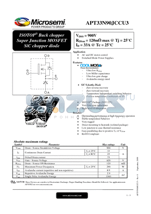 APT33N90JCCU3 datasheet - ISOTOP^ Buck chopper Super Junction MOSFET SiC chopper diode