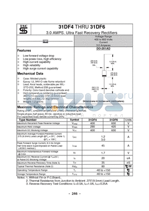 31DF4 datasheet - 3.0 AMPS. Ultra Fast Recovery Rectifiers