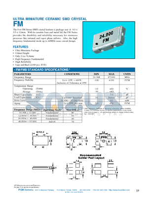 24.000FM datasheet - ULTRA MINIATURE CERAMIC SMD CRYSTAL