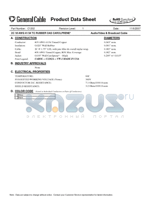 C1202 datasheet - Audio/Video & Broadcast Cable