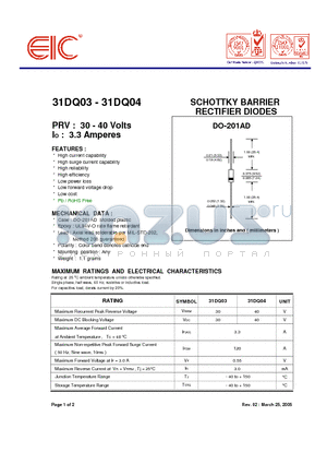 31DQ03 datasheet - SCHOTTKY BARRIER RECTIFIER DIODES