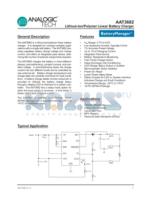 AAT3682_06 datasheet - Lithium-Ion/Polymer Linear Battery Charger