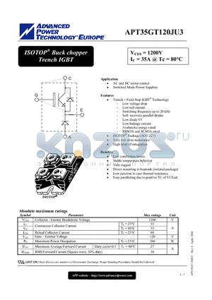 APT35GT120JU3 datasheet - ISOTOP Buck chopper Trench IGBT