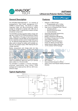 AAT3685 datasheet - Lithium-Ion/Polymer Battery Charger