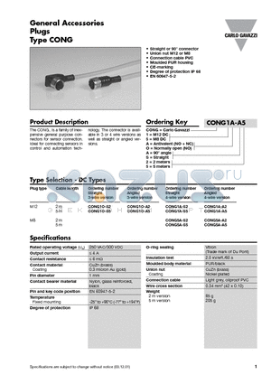 CONG1O-A2 datasheet - General Accessories Plugs Type CONG