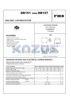 DB154 datasheet - SINGLE PHASE 1.5 AMP BRIDGE RECTIFIERS