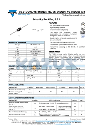 31DQ05TR datasheet - Schottky Rectifier, 3.3 A