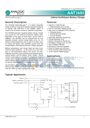 AAT3685IWP-4.2-1-T1 datasheet - Lithium-Ion/Polymer Battery Charger