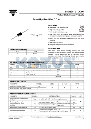 31DQ06 datasheet - Schottky Rectifier, 3.3 A