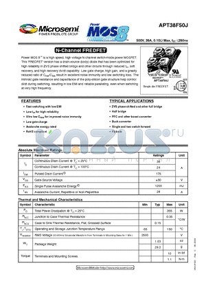 APT38F50J datasheet - N-Channel FREDFET