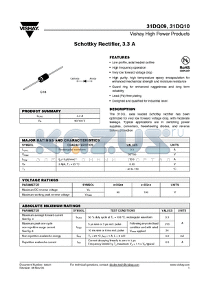 31DQ09 datasheet - Schottky Rectifier, 3.3 A