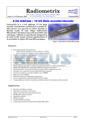 CONTROL124 datasheet - 4 bit Address - 12 bit Data encoder/decoder