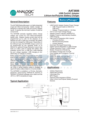 AAT3686IXN-4.2-T1 datasheet - USB Port/AC Adapter Lithium-Ion/Polymer Battery Charger