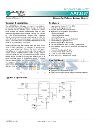 AAT3687-1 datasheet - Lithium-Ion/Polymer Battery Charger