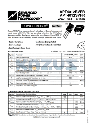 APT4012BVFR datasheet - POWER MOS V FREDFET