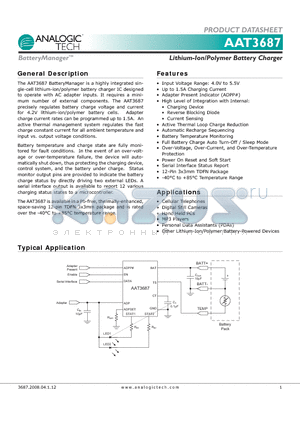 AAT3687IWP-4.2-2-T1 datasheet - Lithium-Ion/Polymer Battery Charger