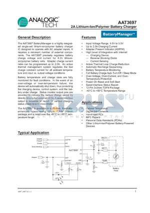AAT3697IWP-4.2-T1 datasheet - 2A Lithium-Ion/Polymer Battery Charger