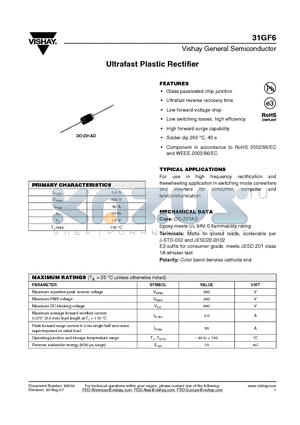 31GF6 datasheet - Ultrafast Plastic Rectifier