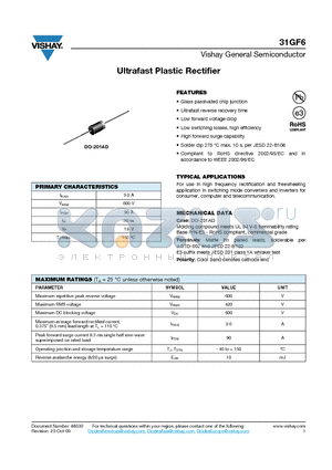 31GF6 datasheet - Ultrafast Plastic Rectifier