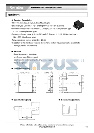 CDEP147NP-120M datasheet - POWER INDUCTORS