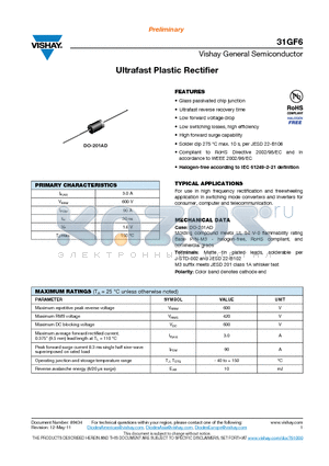 31GF6_11 datasheet - Ultrafast Plastic Rectifier
