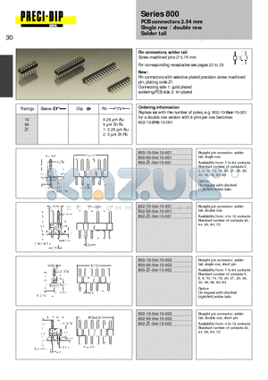 800-10-016-10-001 datasheet - PCB connectors 2.54 mm Single row / double row Solder tail