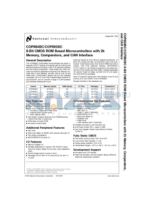 COP685BC datasheet - 8-Bit CMOS ROM Based Microcontrollers with 2k Memory, Comparators, and CAN Interface