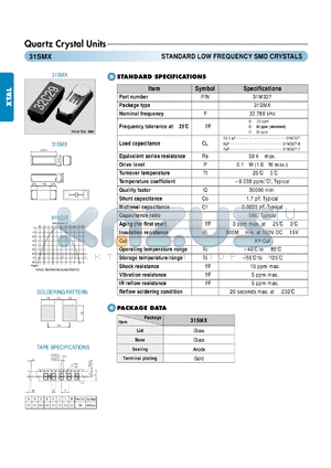 31M327 datasheet - STANDARD LOW FREQUENCY SMD CRYSTALS