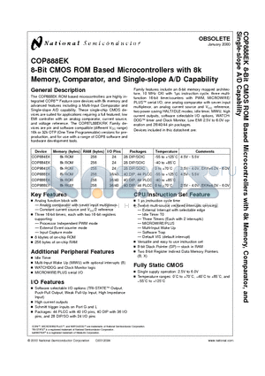 COP688EK datasheet - 8-Bit CMOS ROM Based Microcontrollers with 8k Memory, Comparator, and Single-slope A/D Capability