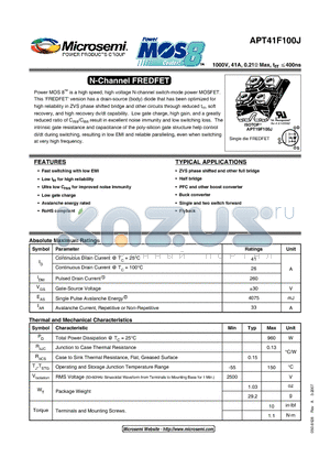 APT41F100J datasheet - N-Channel FREDFET