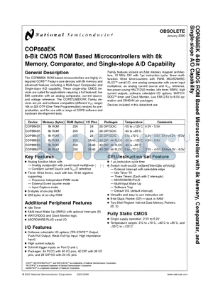 COP684EK datasheet - 8-Bit CMOS ROM Based Microcontrollers with 8k Memory, Comparator, and Single-slope A/D Capability