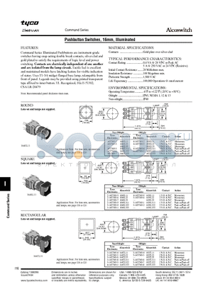 164EL11 datasheet - Pushbutton Switches, 16mm, Illuminated