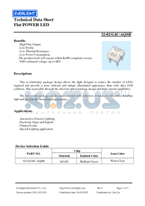 32-01-G4C-AQSB datasheet - Flat POWER LED