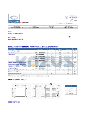 800-RF2642.5M-B datasheet - DMB, RF SAW Filter