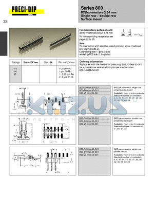 800-Z1-016-40-001 datasheet - PCB connectors 2.54 mm Single row / double row Surface mount