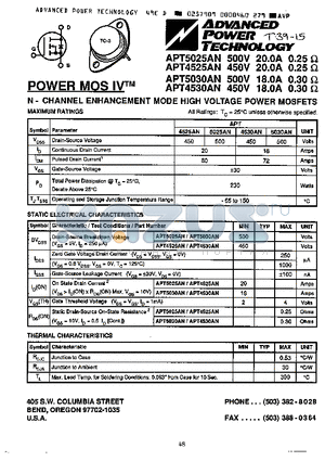 APT4525AN datasheet - N-CHANNEL ENHANCEMENT MODE HIGH VOLTAGE POWER MOSFETS